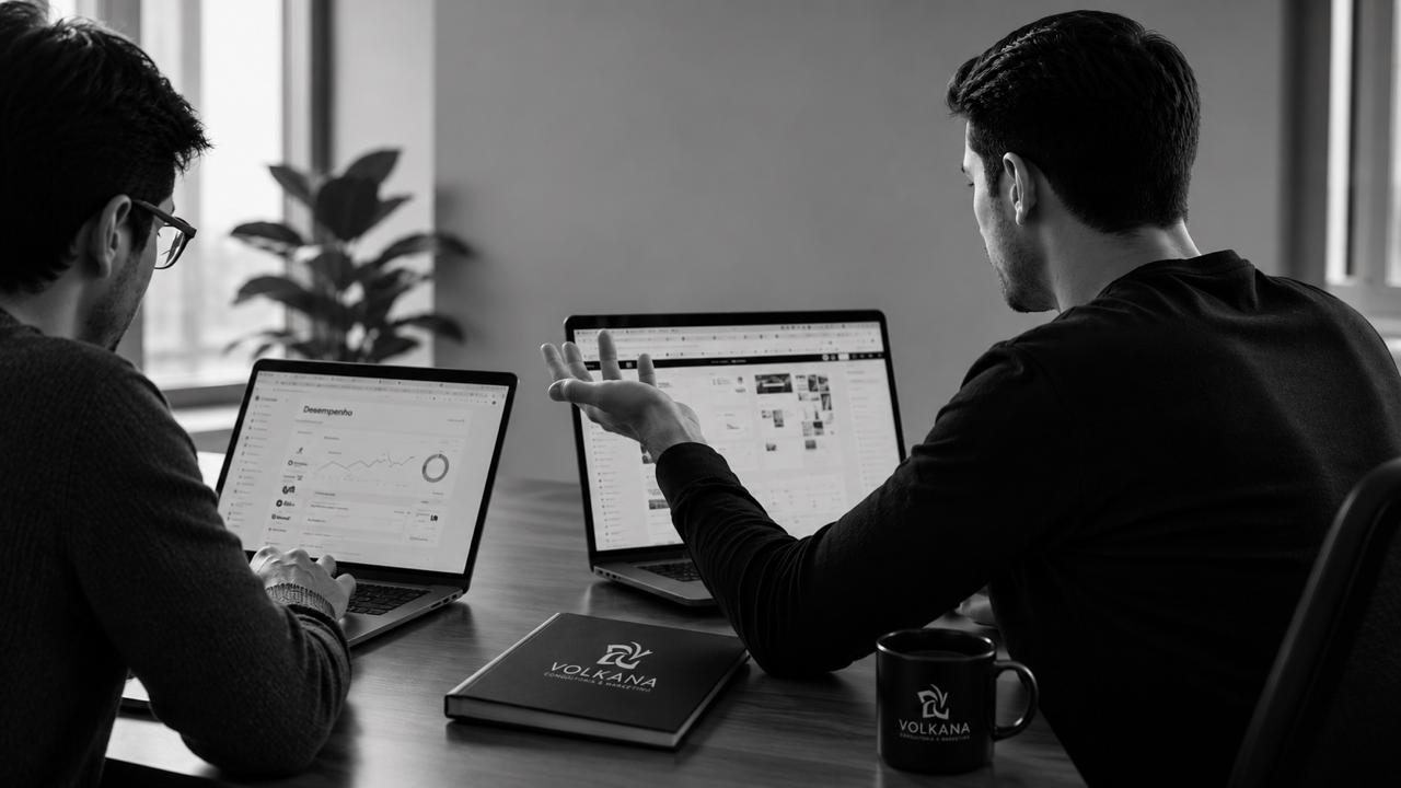 Consultores Volkana analisando dados e estratégia de marketing B2B